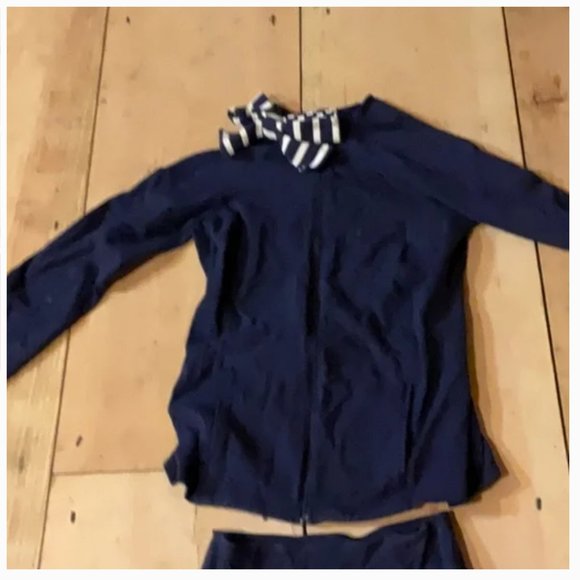 Kate Spade Beyond Yoga Navy White Sailing Stripe Neck Bow Jacket and skirt xs - Picture 10 of 14